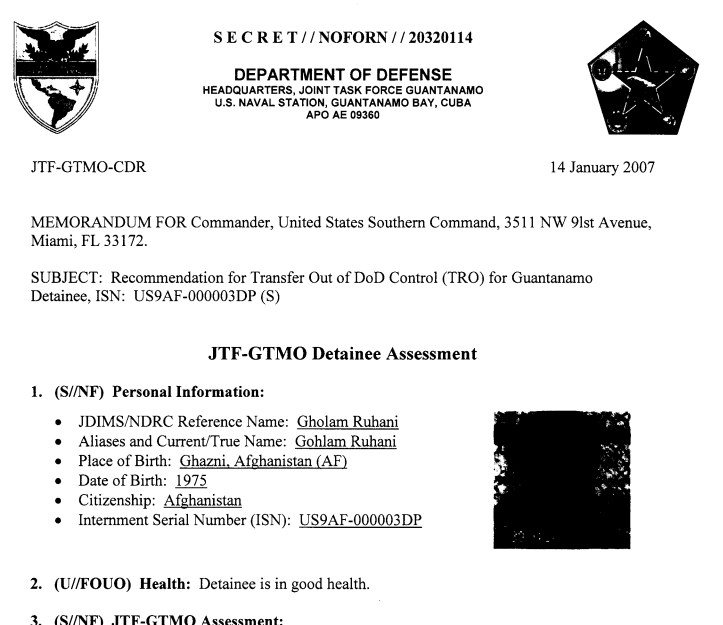 wikileaks's tweet image. Guantanamo Bay File of Taliban commander Gholam Ruhani | #Gitmofiles #Afghanistan

In 2011 WikiLeaks began publishing 779 secret files from the notorious Guantanamo Bay prison camp

Link: wikileaks.org/gitmo/prisoner…