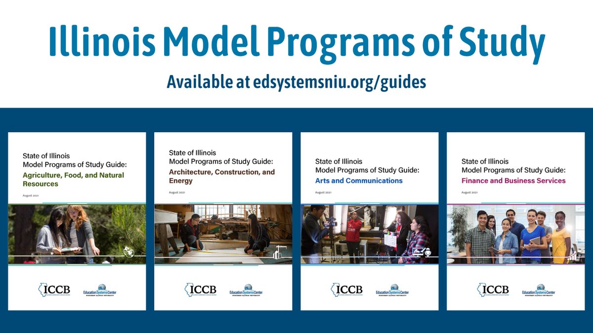 EdSystemsNIU's tweet image. Four newly published Model Programs of Study Guides are now available for download: edsystemsniu.org/guides
- Agriculture, Food, and Natural Resources
- Architecture, Construction, and Energy
- Arts and Communications
- Finance and Business Services  
#ILEdChat #equitablepathways