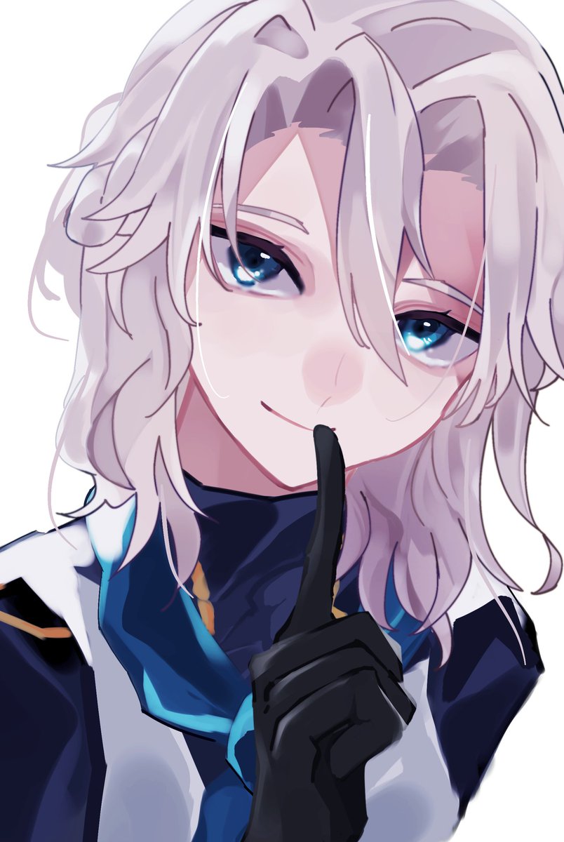albedo (genshin impact) 1boy male focus solo gloves white background blue eyes simple background  illustration images