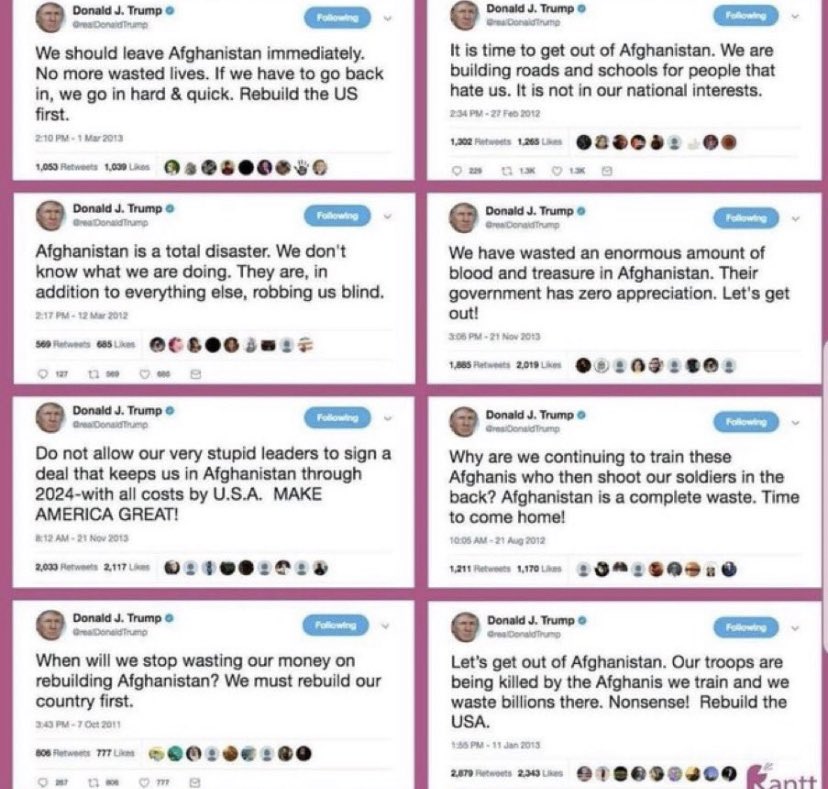 Republican outrage over Biden's withdrawal from Afghanistan.

Trump's own words.

Graphic via @fordjohnathon5