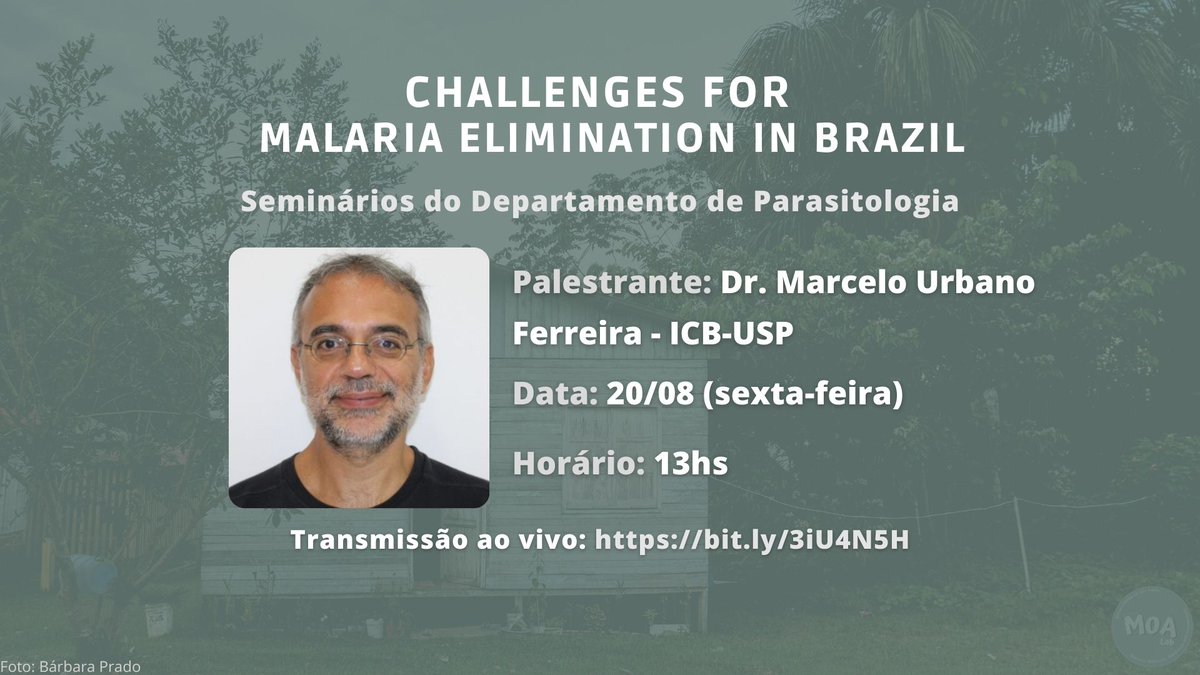 moalab_usp's tweet photo. "Challenges for malaria elimination in Brazil"

Palestrante: Dr. Marcelo Urbano Ferreira - ICB-USP

Data: 20/08 (sexta-feira) - Horário: 13hs – Transmissão ao vivo

Link de acesso: https://t.co/0muP846tOo https://t.co/nkcFNAMtxw