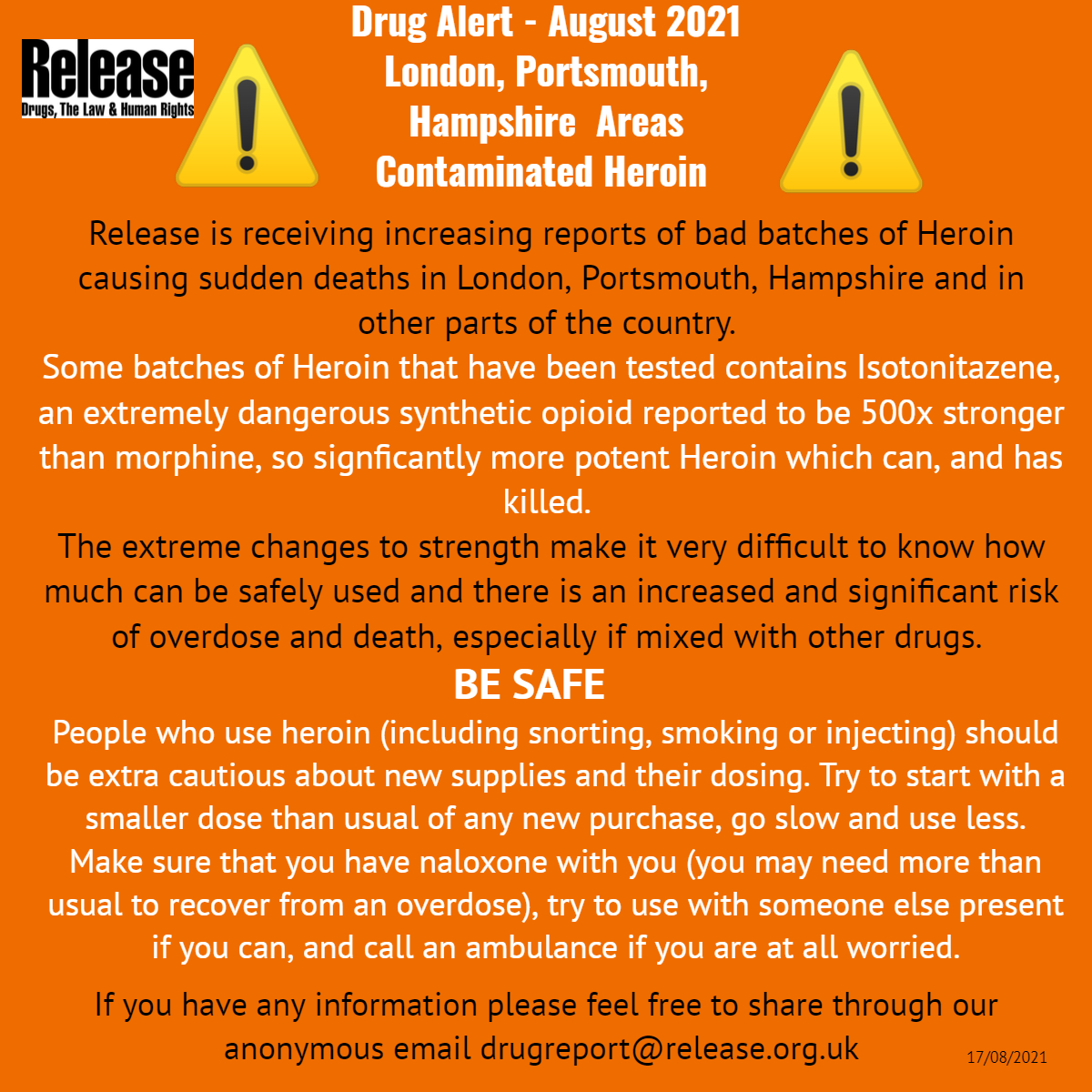 And info on the Release website here: 
release.org.uk/blog/drug-aler…