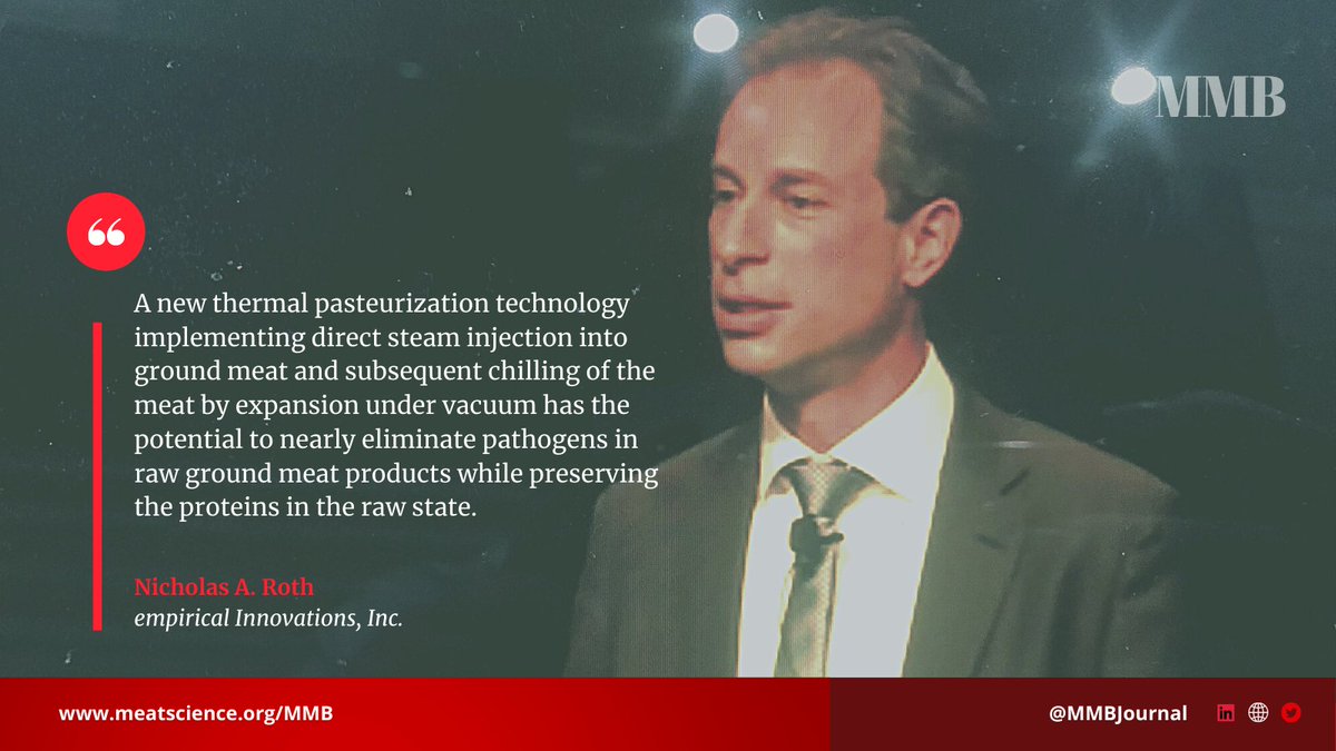 MMBJournal's tweet photo. Exciting presentation this morning at #RMC21 from Nick Roth of @empiricalFoods  about a new #foodsafety process. Read all about: “Practical Elimination of Raw #Meat Microbiological Risk Using Thermal Pasteurization, a Novel Meat-Safety-Driven Technology”,  https://t.co/cRE2D8qczQ https://t.co/QA2W5ror2J