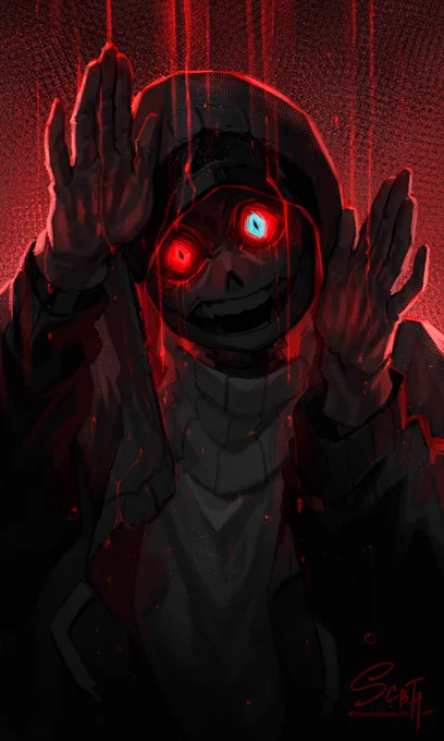 Oh... This is my first work drawn in CSP. Yay...😅
Although in fact it was training. Because I'm looking for brushes that are comfortable for me and I've been experimenting with effects and red.🤔💦

I drew Murder based on the doodle I drew in January.✨ https://t.co/U10R4IBOxX 