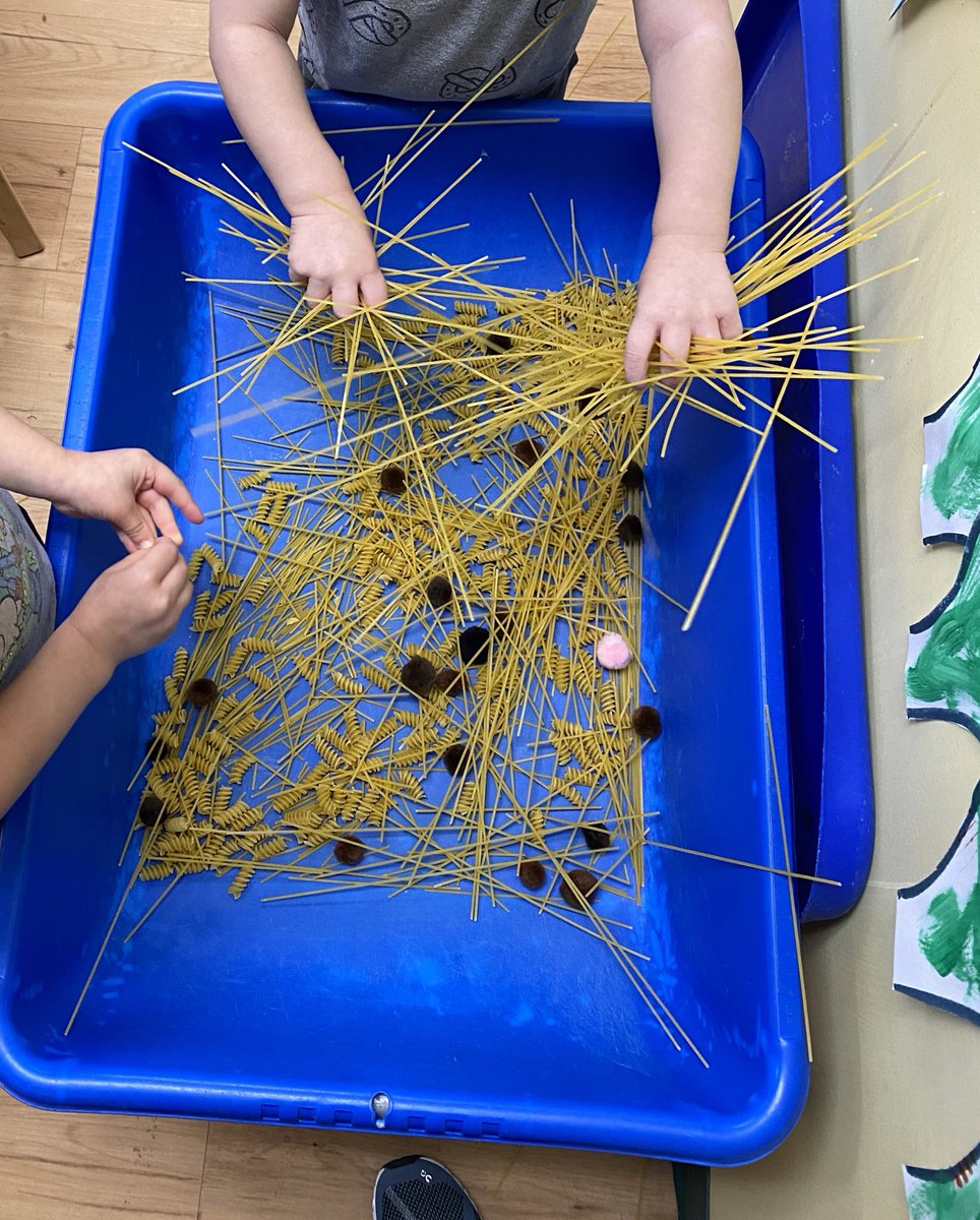 Pasta + “meatball” (pom poms) sensory bin. 

Do you have any tried and true sensory bin ideas? I would love to hear them! ⬇️⬇️⬇️