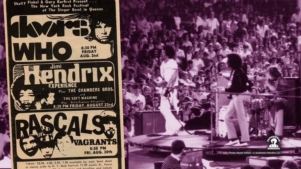 JimiHendrix's tweet photo. The Jimi Hendrix Experience headlined the Singer Bowl in Queens, New York on August 23, 1968 performance was part of the summer-long concert series: The New York Rock Festival.  #JimiHendrix #SingerBowl #Queens #NewYorkRockFestival #NewYork #NYC https://t.co/tMf61oKb7T