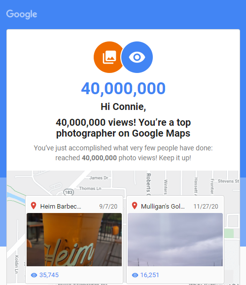 NativeTexanCB's tweet photo. #40millionviews 
I've been sitting on this for a couple of months. I finally figured out that it is a big deal...... 40 Million of anything is a lot. 
#thanksgoogle #googlelocalguide #greatphotos #takegreatphotos #google #40million #localguide #influencepeople #googleinfluencer https://t.co/CXhEgKvDqS
