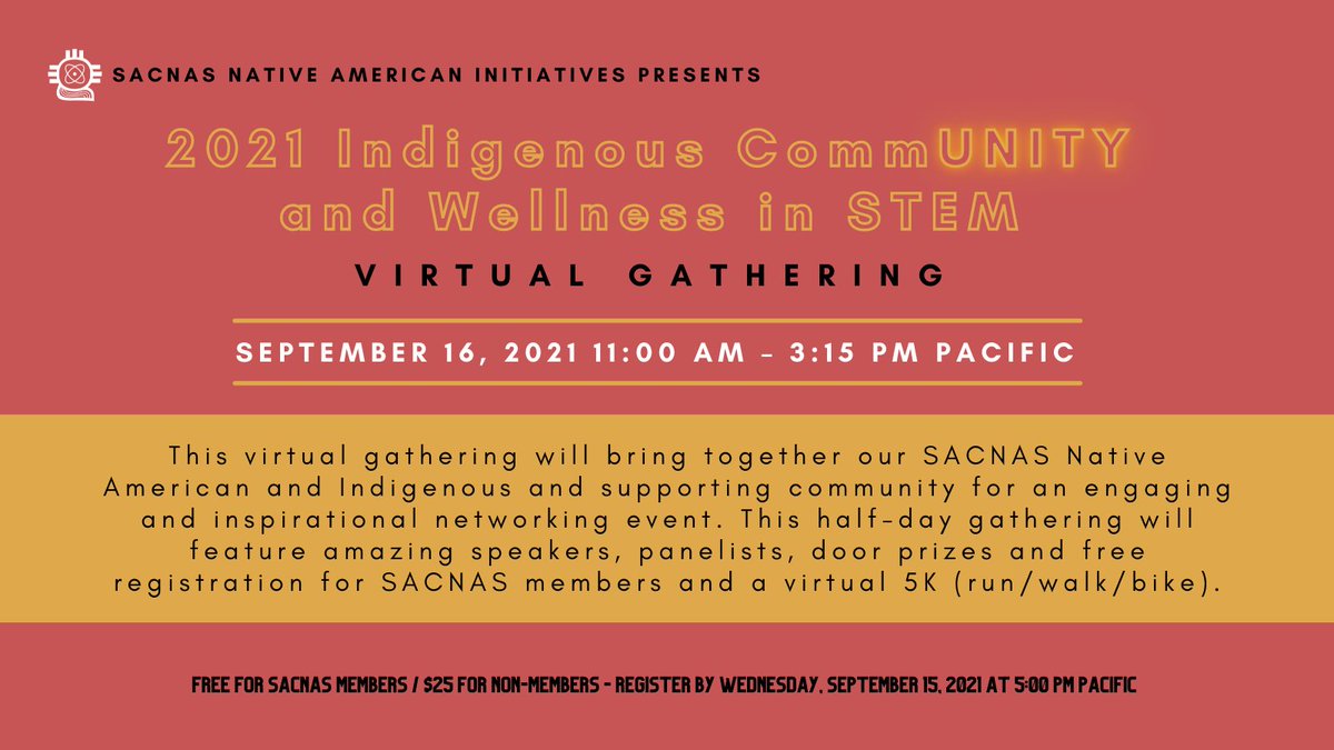 SACNAS is excited to announce our first-ever #IndigenousWellness virtual gathering, bringing together our #NativeinSTEM community for a day of inspirational speakers and discussions of self-care. Plus - prizes and fun interactive activities!

RSVP: bit.ly/3l99GcF