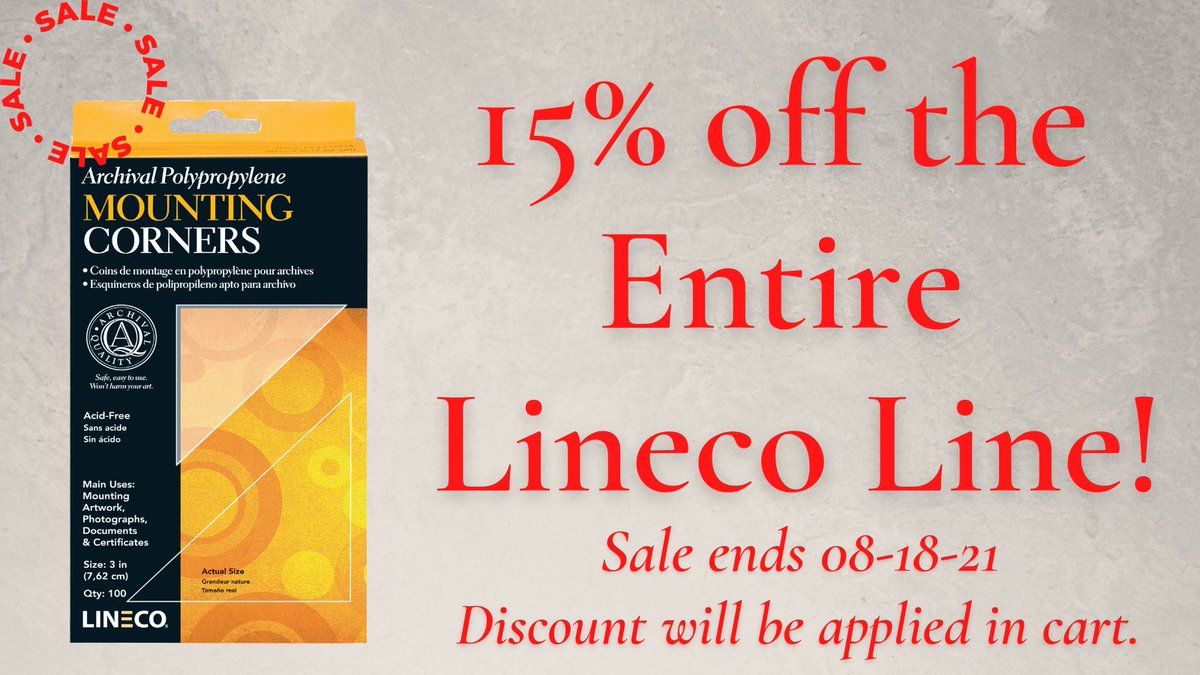 Only 1 more day left to save 15% off ALL Lineco items. Shop framewarellc.com/search?q=lineco 
Plus Enjoy FREE SHIPPING on orders $99+
#lineco #pictureframing #bookbinding #sale #frameware