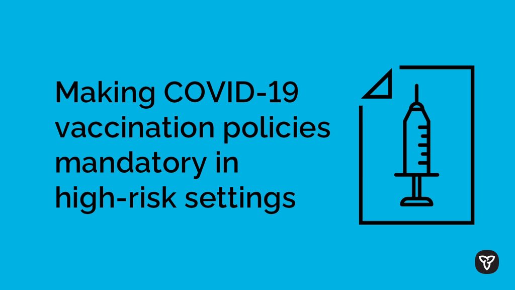 On the advice of the Chief Medical Officer of Health &amp; paediatric hospitals, Ontario is taking action to further protect schools. 
We are introducing a vaccine disclosure policy in private &amp; public schools &amp; licensed childcare settings to maximize safety and minimize disruption.