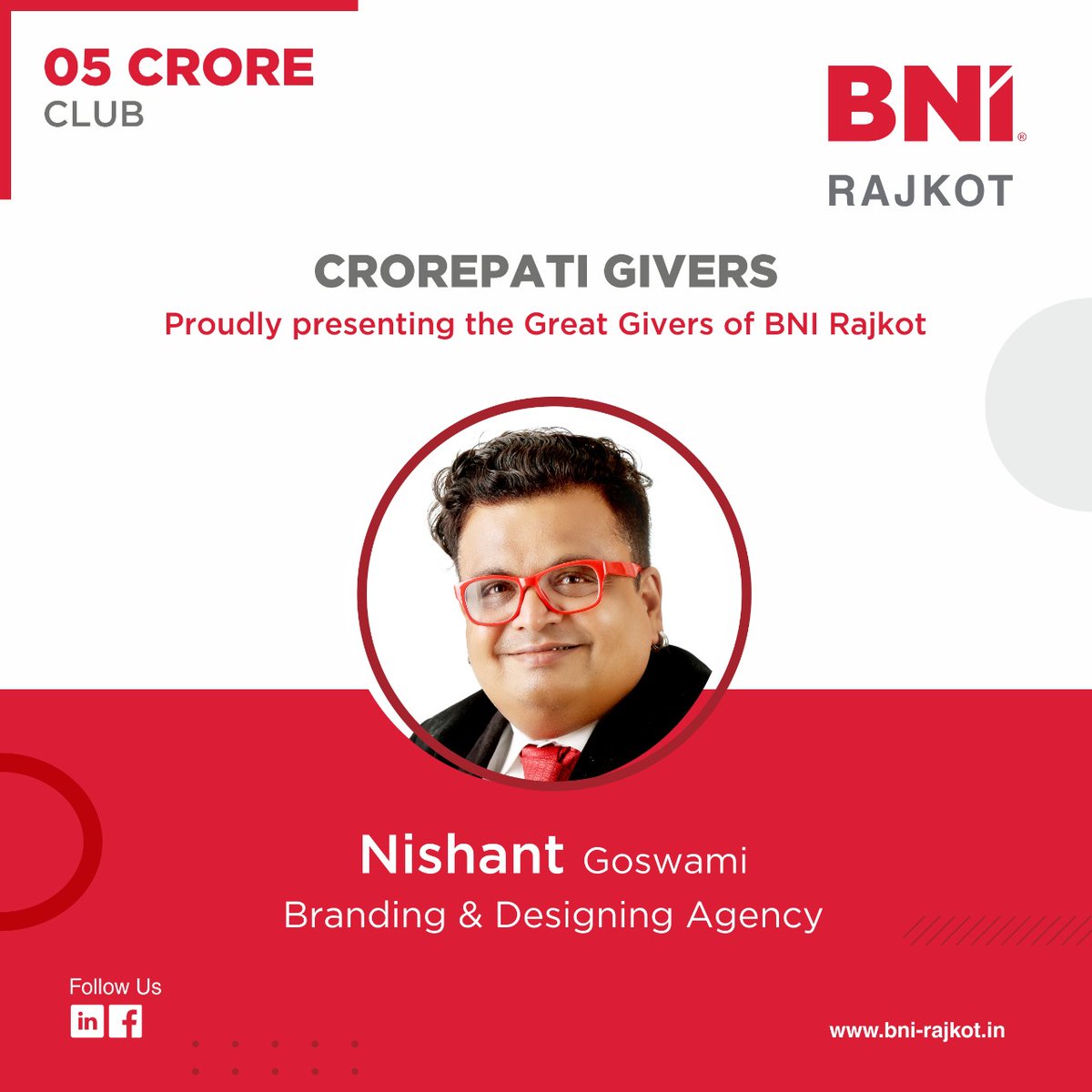 bni_rajkot's tweet photo. It makes us feel proud to announce the name of 𝑵𝒊𝒔𝒉𝒂𝒏𝒕 𝑮𝒐𝒔𝒘𝒂𝒎𝒊 as the Crorepati Giver from 5 𝑪𝒓𝒐𝒓𝒆 𝑪𝒍𝒖𝒃 of #BNIRajkot
BNI Rajkot heartily congratulates Mr. Nishant for this achievement.
#BNI #BNIIndia #FiveCroreClub #CrorepatiClub #GiversGain https://t.co/tcYKjNXQAh