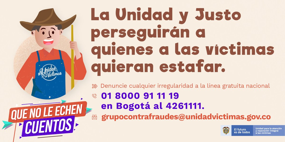 UnidadVictimas's tweet photo. 🐺| Llega Justo, un amigo que responderá sus inquietudes para que no se deje engañar. Comuníquese con @UnidadVictimas y denuncie cualquier irregularidad. #QueNoLeEchenCuentos #UnidosPorLasVíctimas https://t.co/u1ZtyiG7OI