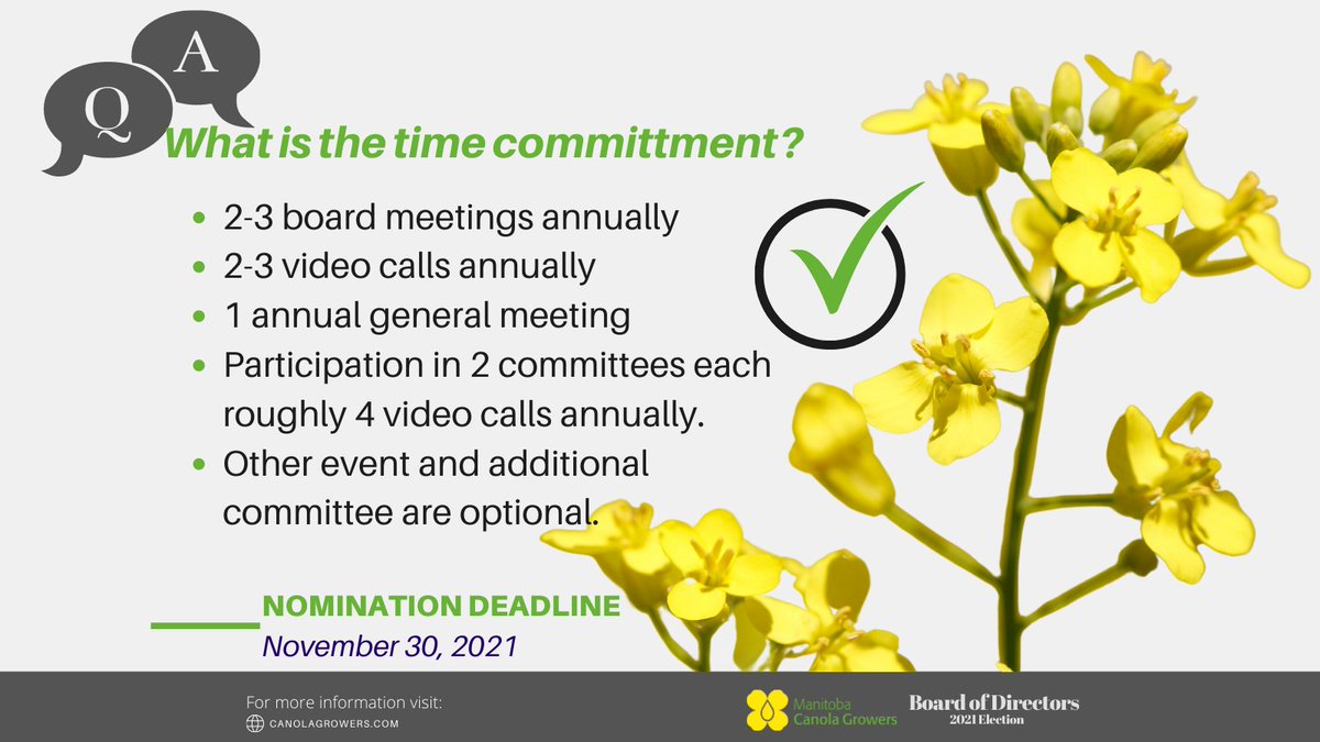 ManitobaCanola's tweet photo. 2021 is an election year for the Manitoba Canola Growers! 

Interested in joining our board?  Learn more and find both digital and printable nomination forms here.  
https://t.co/o9ycNnC6Wg 

Nomination Deadline: November 30, 2021 https://t.co/SCw1Q1A8DX