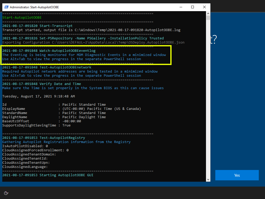 SeguraOSD's tweet photo. #AutopilotOOBE 21.8.17 Released
This update includes an Watch EventLog function that runs in a minimized PowerShell window to capture ALL the same Event Logs as the MDM Diagnostics Tool in real-time #OSD #OSDeploy #Autopilot https://t.co/ihdwWKKAoO