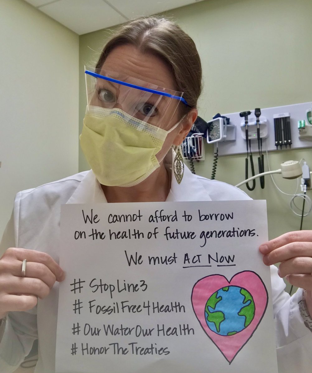 I’m a clinical health psychologist here in #MN & am deeply concerned abt the physical & #MentalHealth harms of #ClimateChange. Today, I join other health professionals across the US in solidarity w/the #Anishinaabe people asking @POTUS to #StopLine3 & go #FossilFree4Health.