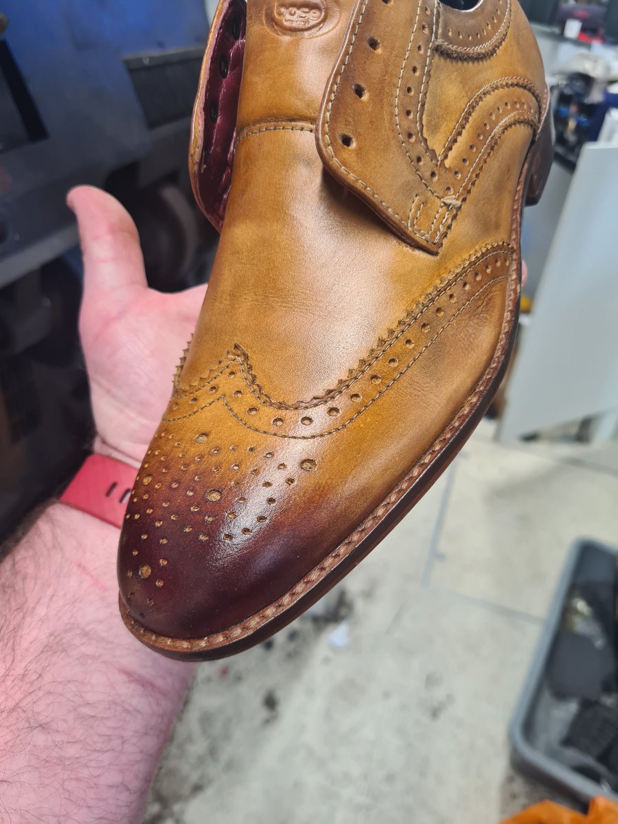 Some old school restoration today. Clean, strip down and patina added. Then traditional polish to complete the job. Love working on formal leather shoes and patina work is great as they're all that little bit different.