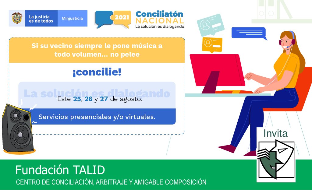 fundatalid's tweet photo. Conciliar es un mecanismo de resolución de conflictos rápido, ágil y efectivo. Infórmese y participe en la #ConciliatónNacional 2021.

Mayor información: https://t.co/elpBoDIr3V 

#PongámonosDeAcuerdo
#LaSoluciónEsDialogando https://t.co/tmAkktmkyO