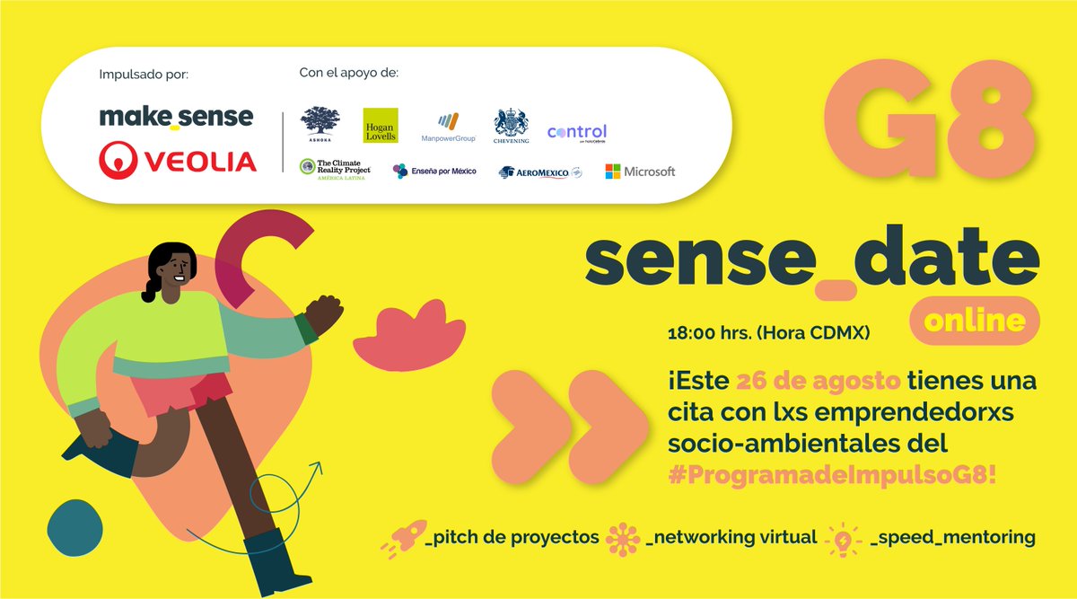 ClimateLatino's tweet photo. ¡Ya está aquí el sense_date! 🔥 Una experiencia virtual de impacto para apoyar a los 8 proyectos socio-ambientales ganadores del #ProgramaDeImpulsoG8 de @makesensemx @VeoliaMx y organizaciones aliadas.
📆 26 de agosto - 6:00 pm
👉 https://t.co/O0UYoRtyF6 https://t.co/Sodiu6PLT1