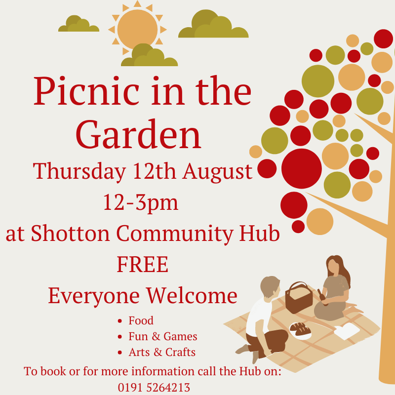 Our 2nd Picnic in the Garden is Thursday 12th August 12-3pm. 
Feel free to pop along. 

#picnic #garden #fun #games #food #arts #crafts #communtiy #adults #children
