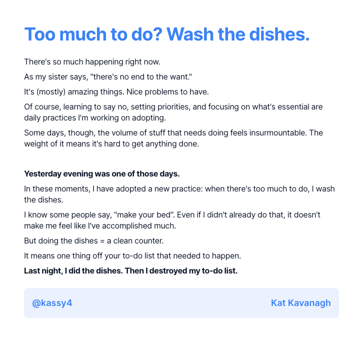 kassy4's tweet photo. How do you cope with too much to do? I've started the practice of washing the dishes. 

#ship30for30 #4of30 https://t.co/8XVIubEenh