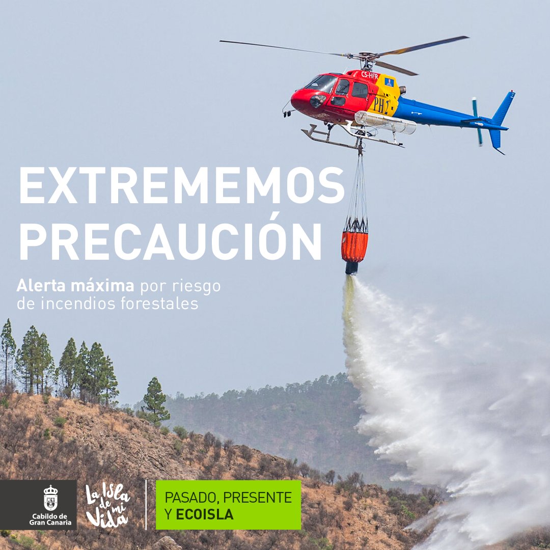 GranCanariaCab's tweet photo. Ante la alerta MÁXIMA por riesgo de incendios forestales, te pedimos máxima precaución. 

El cuidado de #GranCanaria está en tus manos. 

Cero chispas; cero fuego. #IFF https://t.co/b8rC433ROS