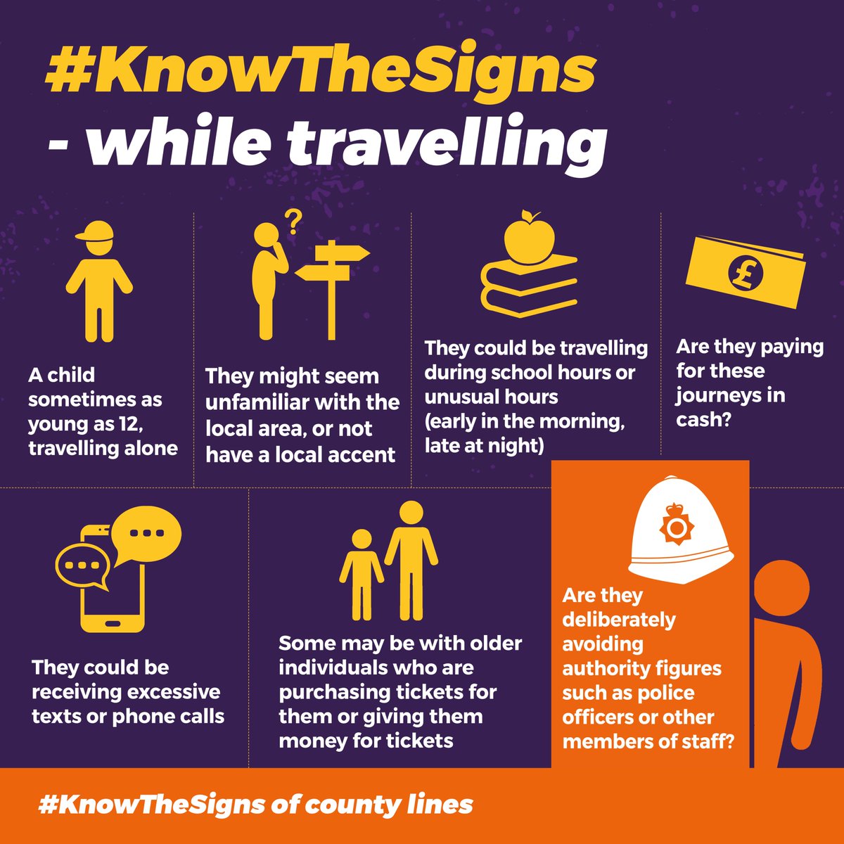 If you spot any of the signs of #CountyLines while you’re out and about this summer let us know. If you’re not sure what the signs are, visit our website for more information #KnowTheSigns