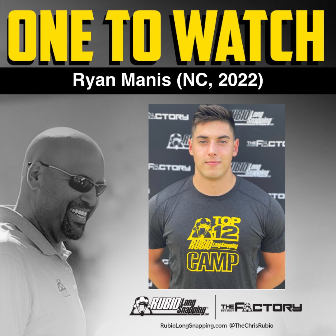 Coaches….

TOP 12er Ryan Manis is 6’2”, 210 lbs and might be the most consistent Long Snapper in the country. 
——
He has a tremendous personality and will be a leader on and off the field —> rubiolongsnapping.com/player-ranking…

#RubioFamily | #TheFactoryJustKeepsOnProducing