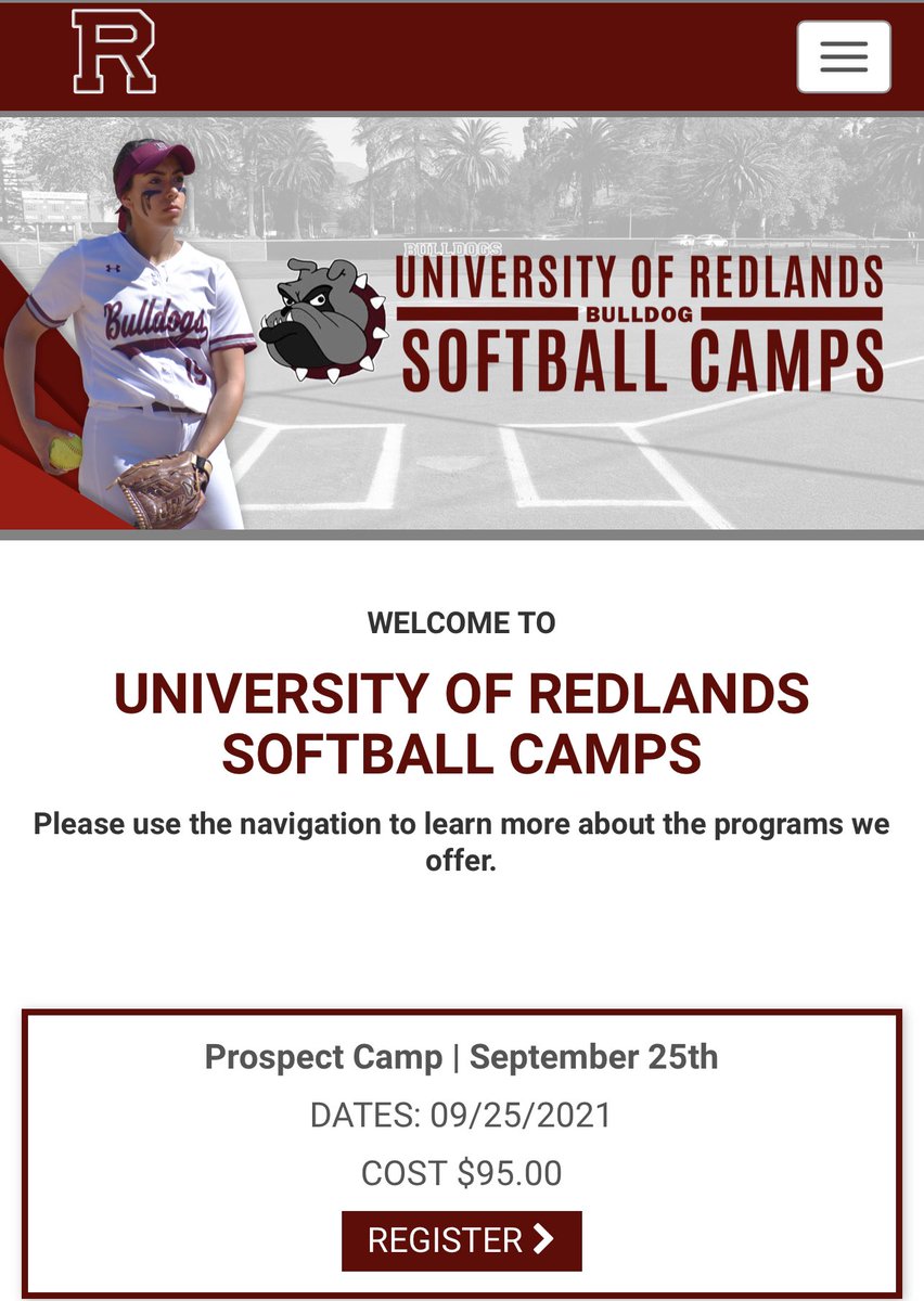 RedlandsSftball's tweet photo. NEW CAMP ALERT!!! University of Redlands Softball will be holding one fall prospect camp. September 25th from 9 am to 1 pm. Register at https://t.co/ROoW5Jza5E. See you at the Field of Dreams. https://t.co/m7LC55s0Tk