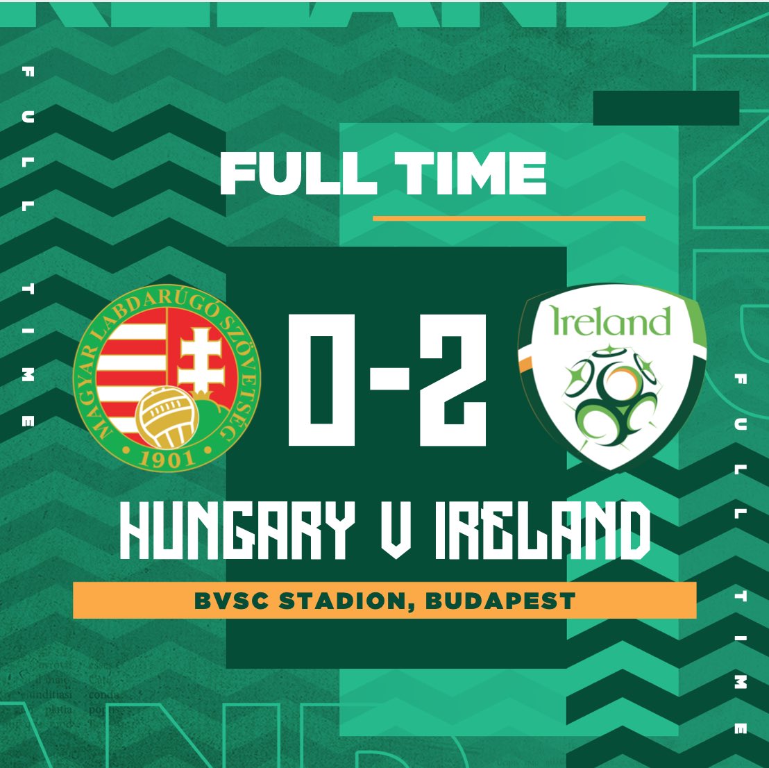IrelandFootball's tweet photo. FT | All over in Budapest and it’s a win for Ireland U18 🇮🇪💪

@ShamrockRovers’s Dara McGuinness adds to Kelly-Caprani’s opener to give the Boys in Green the victory over Hungary

The sides play again on Thursday 💚

#COYBIG | #IRLU18 | #WeAreOne https://t.co/B60AEK8xV0