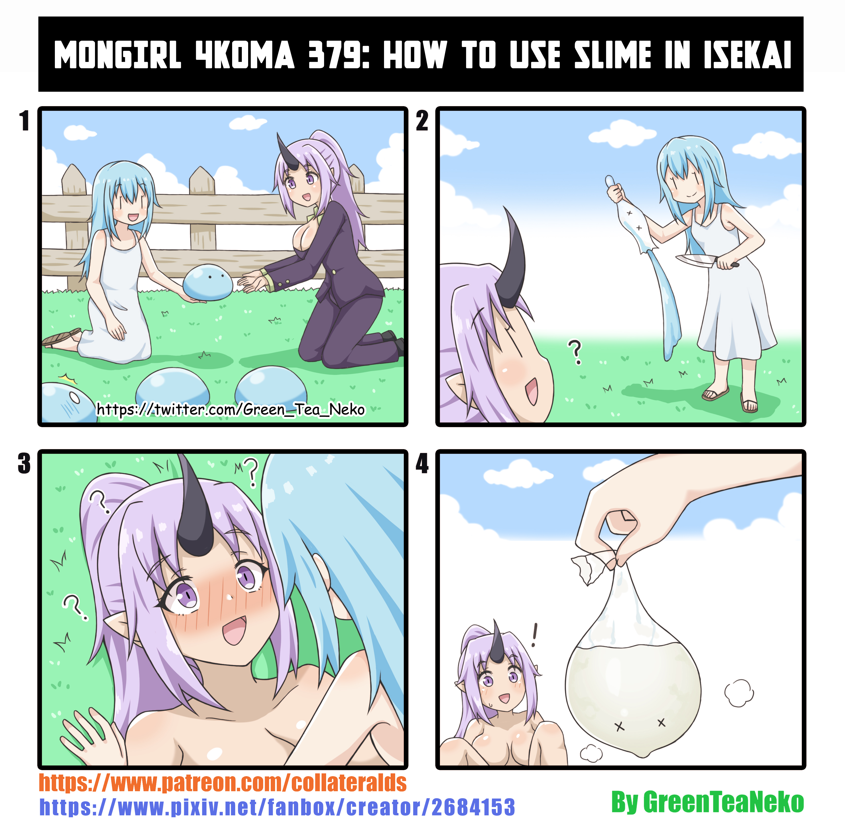 Greenteaneko モンガール4コマ379 異世界でスライムの使い方mongirl 4koma 379 How To Use Slime In Isekai 魔物娘4格漫画379 如何在异世界使用史莱姆https T Co Wbkekuqueu T Co Ss6tv7qd5k
