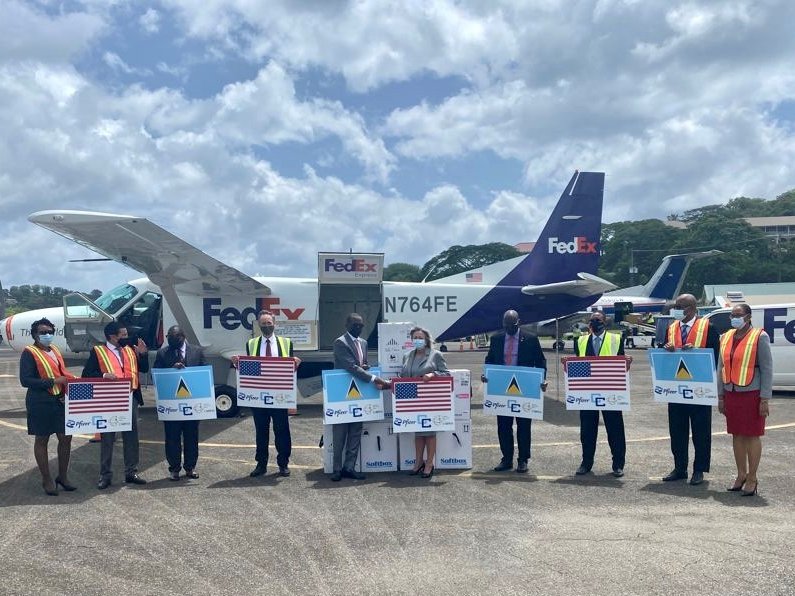 U.S. Amb. Taglialatela joined PM <a href="/PhilipJPierreLC/">Philip J. Pierre</a>  today to welcome 52,650 #Pfizer vaccines donated by the U.S. Government to #SaintLucia. “Together, we will continue to build a world that is safer and more secure against the threat of infectious disease.” - Amb. T <a href="/Usaidescarib/">USAID/Eastern and Southern Caribbean</a>