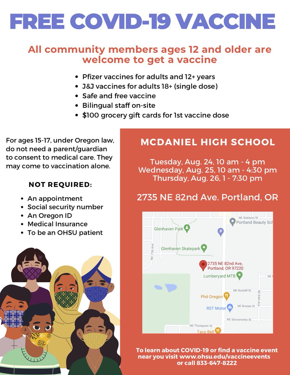 OHSU will be offering vaccines to community members during our registration days.