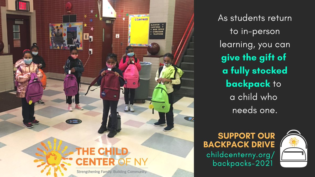 ChildCenterNY's tweet photo. Did you know? Providing low-income students with quality backpacks and school supplies leads
to higher graduation rates. Support our #BackpackDrive21 to set kids up for success! Just $35 buys a backpack stocked with supplies. Share with your network! >> https://t.co/Y1AW1DwZlY https://t.co/lhrLVj2r4u