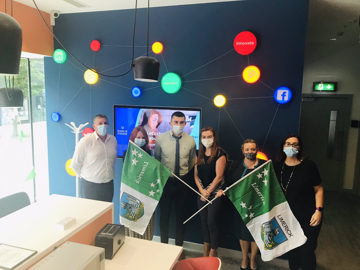 ciaraearlie's tweet photo. Bank of Ireland Limerick is all decked out and waiting in anticipation of Sunday’s Game 🤍💚 #LimerickvCork  @LimerickChamber @CorkChamber #luimneachabu https://t.co/uCJYb1DTIP