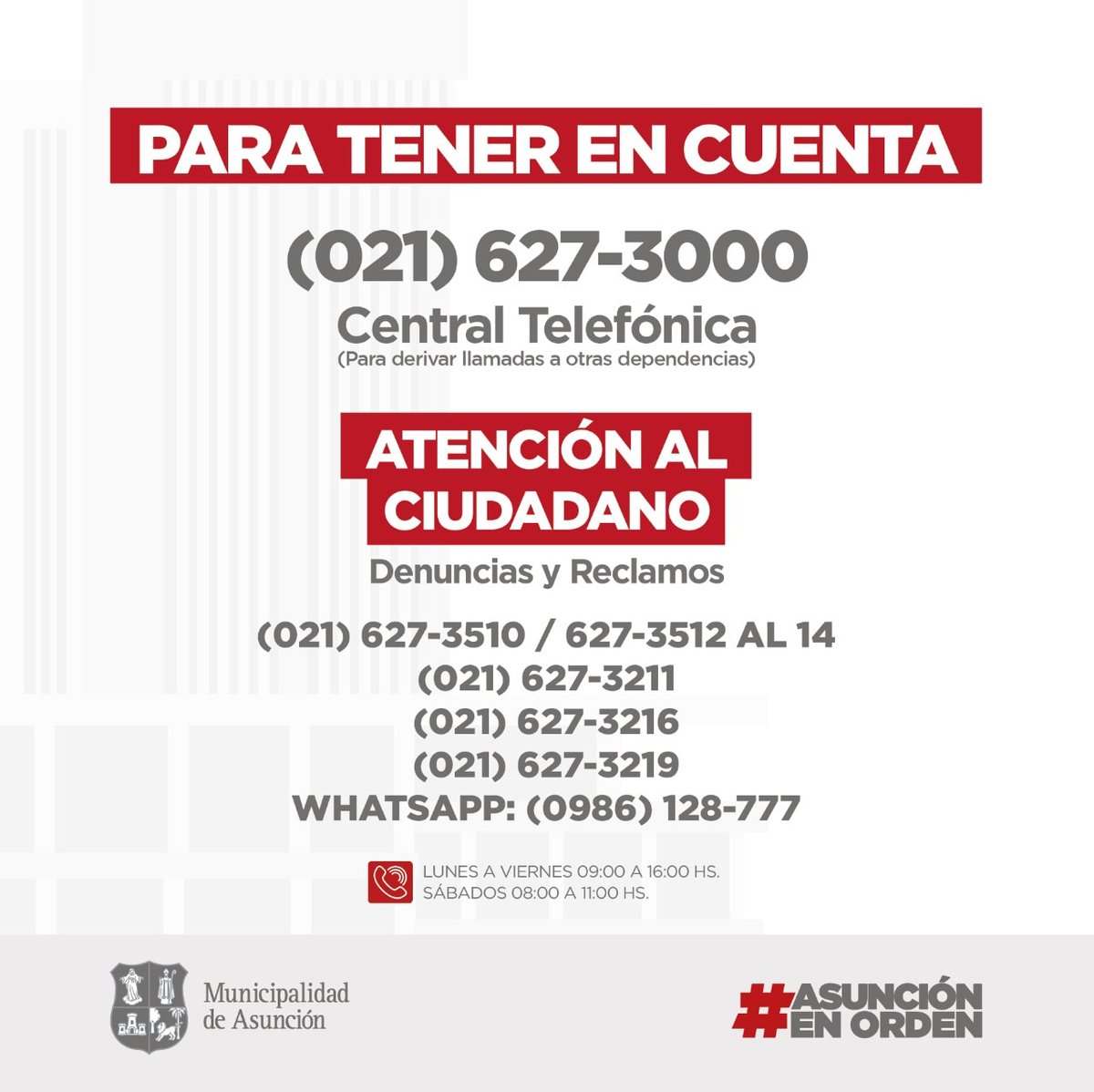 <a href="/pilar_escobarm/">Pilar Escobar M</a> <a href="/asu_ambiental/">Gestión Ambiental Asunción</a> Buenas Tardes! Puede realizar su reclamo en los números indicados aquí con los siguientes requisitos:
-Nombre del solicitante:
-Fotos:
-N° de casa del solicitante:
-Barrio:
-Direccion:
-Numero de contacto:
-Motivo del reclamo(especificando si es propiedad privada o vía pública: