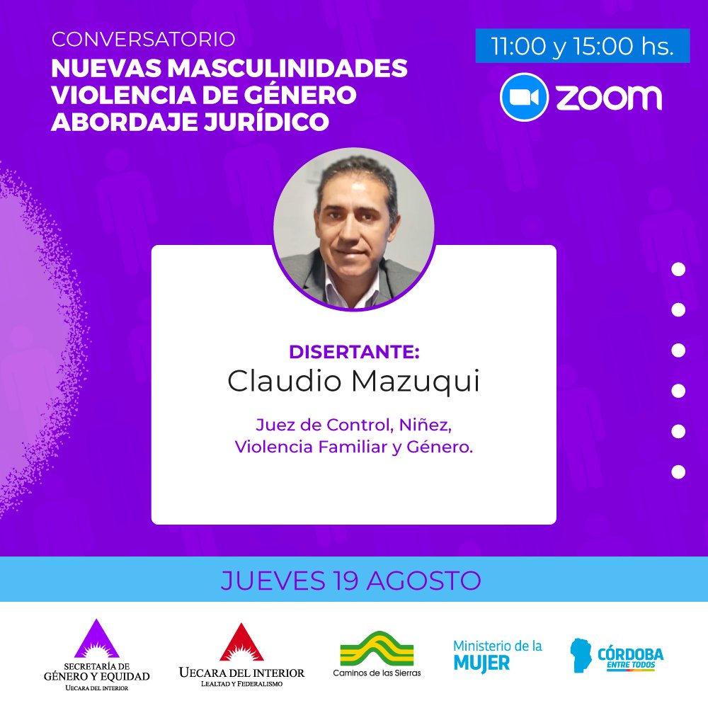 claudiomazuqui's tweet photo. 🔊 Jueves 19 / Gratuito y por #zoom 
🌐 #NuevasMasculinidades #ViolenciaDeGenero 
Inscripción: https://t.co/RXduYP0jKM
✅ Organiza @UecaraInterior @MoroRossi /
@mindelamujercba @gobdecordoba 
@CamdelasSierras 
@sindicaldiario 
@ONUMujeresArg 
@MESECVI @claumartinezar https://t.co/dAuLJJoxXZ