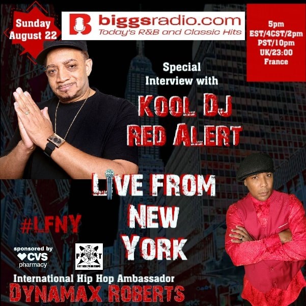 DynamaxRoberts's tweet photo. Sunday aug. 22,Dynamax  Live from newyork https://t.co/aHgf1XE6dH  Kool Dj Red Alert, 1 of the God Father's of HipHop Radio,Iconic Dj &amp; Producer of great artists 5pm EST/4pm CST/2PM EST/10pm UK and 23:00 France @PromotionsOut outThere is on this #BiggsRadiostation @MRCPromotion https://t.co/9mtdd8pdMf