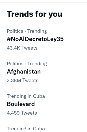 TeresaM72839295's tweet photo. Activados los bots contra las nuevas leyes que emite #Cuba en defensa de su soberanía y contra noticias falsas y amenazas, similares a las que existen en otros países. En 4 minutos vi el cambio de una cifra a otra. Cuba es Estado soberano. #CubaRedesSeguras https://t.co/vhi0dslzRn
