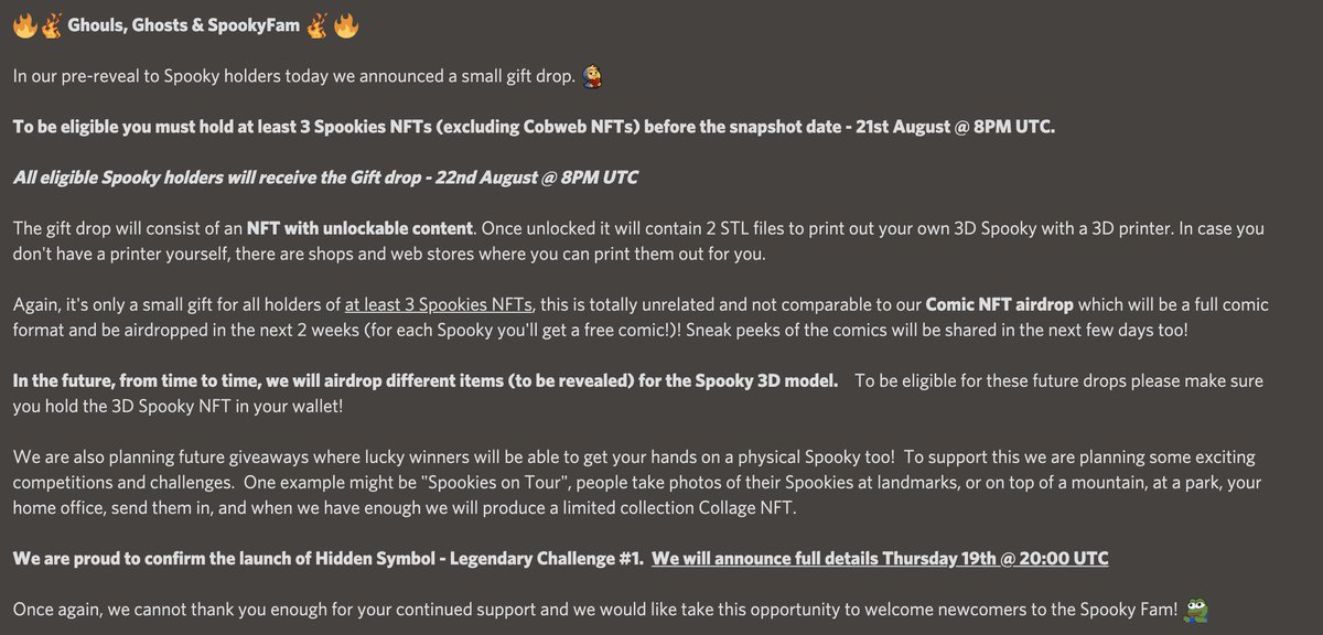 SpookiesNFT's tweet photo. *HUGE UPDATE*  👻👻👻
- 3D printable gift airdrop to holders on SUNDAY 22nd
- first hidden symbols challenge on THURSDAY, 19th!
- full format comic airdrop in the next two weeks! 

see our full announcement for more or head over to our discord channel to see more sneak peeks! https://t.co/hQzMgc0Krk