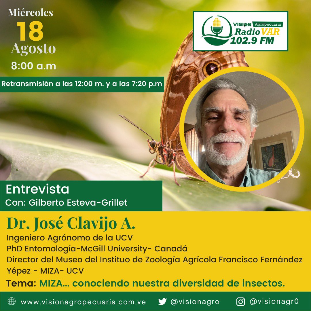 MIZAUCV's tweet photo. Los invitamos a escuchar este miércoles 18/08/2021 8:00am en el programa de radio Visión Agropecuaria @visionagro, transmite #RadioVar 102.9Fm con @GilbertoEsteva
Vía internet: https://t.co/FWWYFrwDeA
a conocer más sobre el MIZA-UCV. ¡Bienvenidos! https://t.co/SBTzdcrZDm