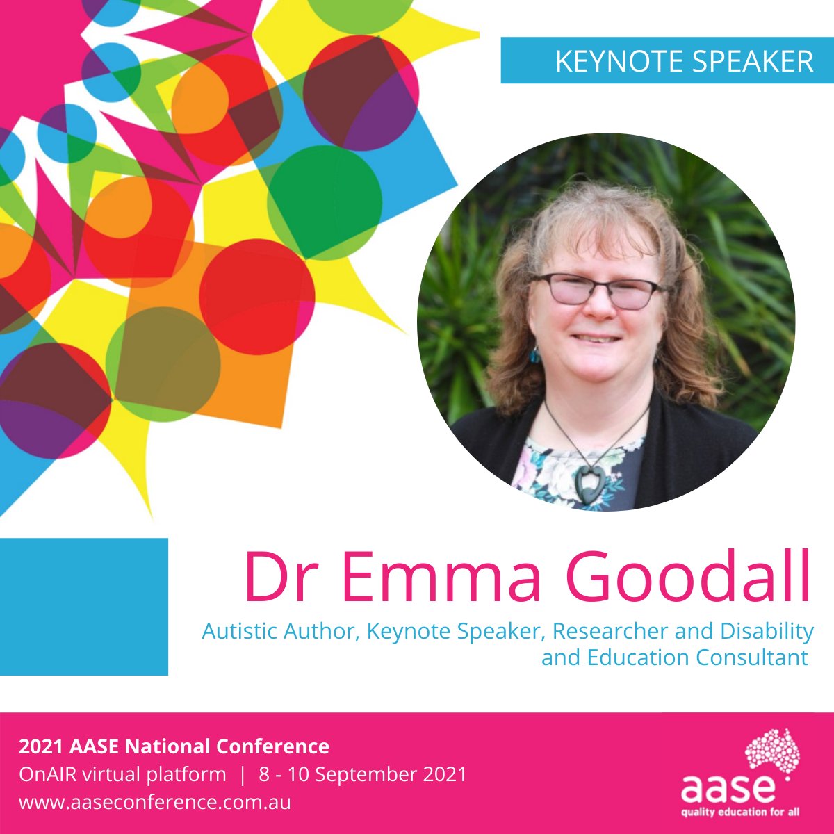 petermarkwalker's tweet photo. We're absolutely excited to have @EmmaLGoodall providing a keynote presentation at this year's AASE Conference (which is now 100% online). 
"Evidence Based Early Interventions in Autism – the latest findings". 
8th-10th September. To register head here: https://t.co/m0XHchXBU5 https://t.co/zogKTmo7P1