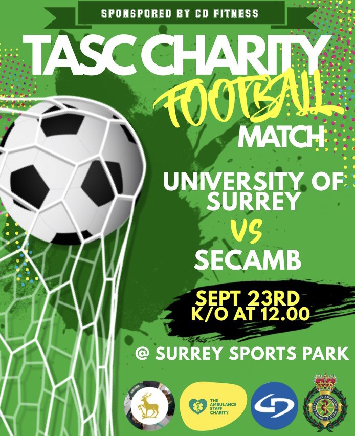 Kit sorted - thanks to <a href="/cdfitbagshot/">CD Fitness</a> for sponsoring our team - and now the team talks begin. Please do come down to support and donate here: tinyurl.com/UniS999🏆⚽️ <a href="/TASCharity/">TASC The Ambulance Staff Charity</a> <a href="/SECAmbulance/">South East Coast Ambulance</a> <a href="/Surreysportpark/">Surrey Sports Park</a>  <a href="/UniSurrey999/">UniSurrey Paramedic</a> #charity #football