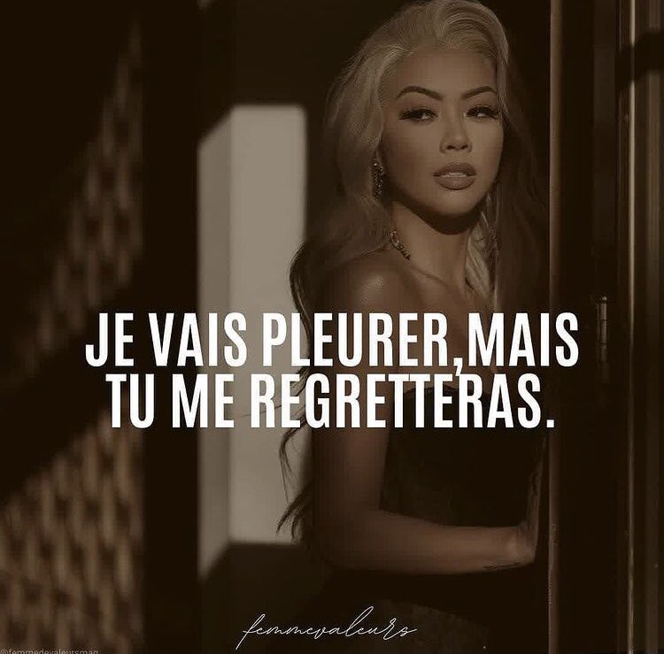 femmesdevaleurs's tweet image. Je vais pleurer, mais tu me regretteras. 💎 

#femmedevaleurs
#femmedevaleurscitations
#citationFV