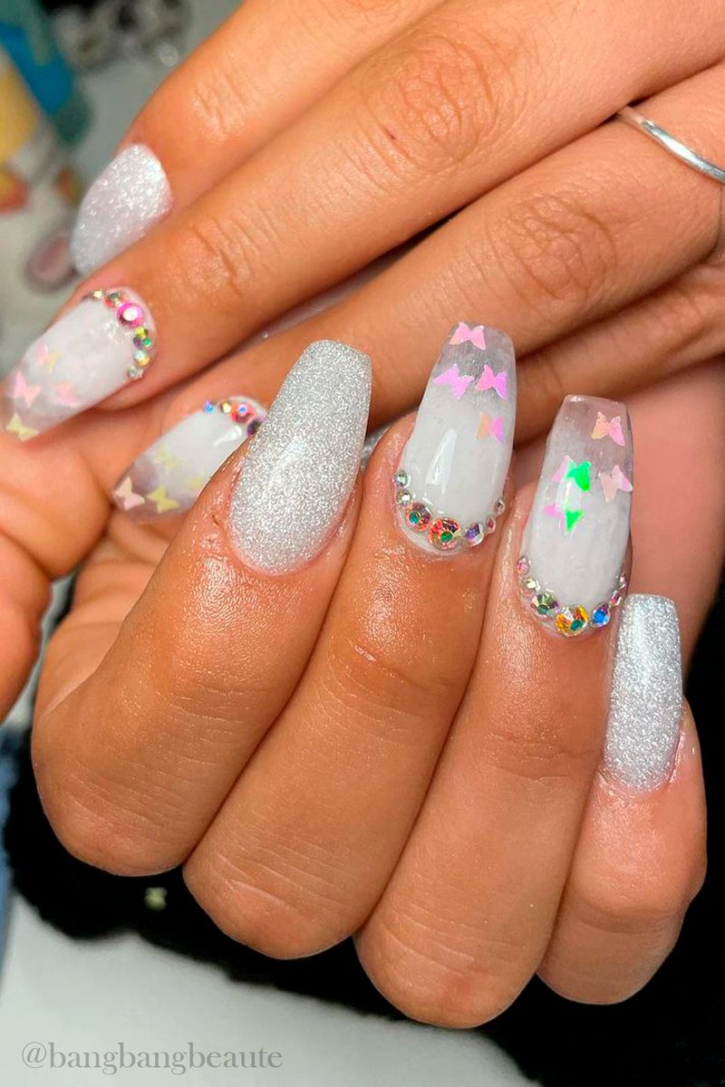 StylishBelles on X: Elegant white acrylic nails with rhinestones and  glitter accent nails Tap for more✓:  @stylishbelles  #nail #nails #nailsofinstagram #whiteacrylicnails #acrylicnails  #AcrylicNailArt #glitternails