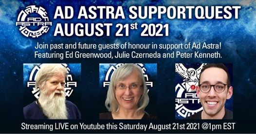 Join us to support Ad Astra Supportquest 2021 &amp; celebrate our first of many upcoming events in celebration of AdAstra throughout the years.

Featuring <a href="/TheEdVerse/">Ed Greenwood</a>, @julieczerneda, <a href="/pottercollector/">The Potter Collector</a>.

<Event Link> youtube.com/watch?v=V8HxsA…