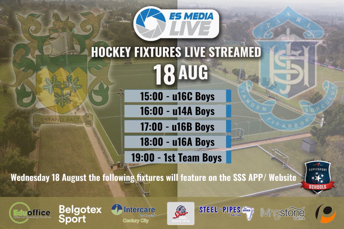 Fairmont Hockey vs <a href="/Paarl_Boishaai/">Paarl Boys' High</a> 

Wednesday 18 August 

Watch all these games LIVE from the Home of the Green Machine on the <a href="/ss_schools/">SuperSport Schools</a> App or website.

Let’s celebrate the spirit of school sport! 

#FairmontHockey 
#GreenMachine 
#WeAreGreen