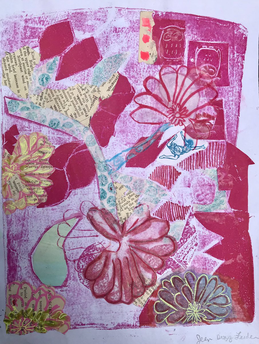I thought i post some art instead of irate political stuff like usual. #mixedmedia #monoprint #collage #layers #zinnias