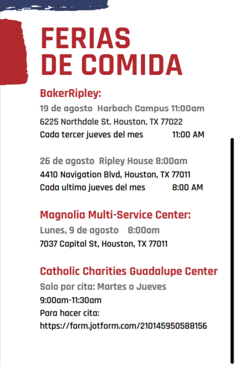 <a href="/BakerRipley/">BakerRipley</a> is an incredible resource in our community. Check out their open house to see how they can help you and your family. Tuesday, August 24th, 2021  6-7pm.

See pictures below for FOOD DRIVE information. 🥦🥕🍞