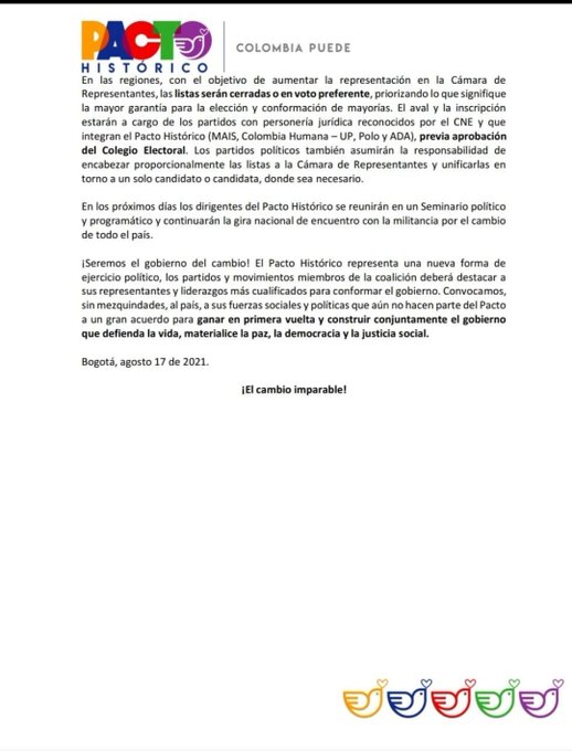 Se abren las postulaciones a toda la ciudadanía para candidaturas a senado y cámaras del Pacto Histórico. Que el pueblo haga las leyes.