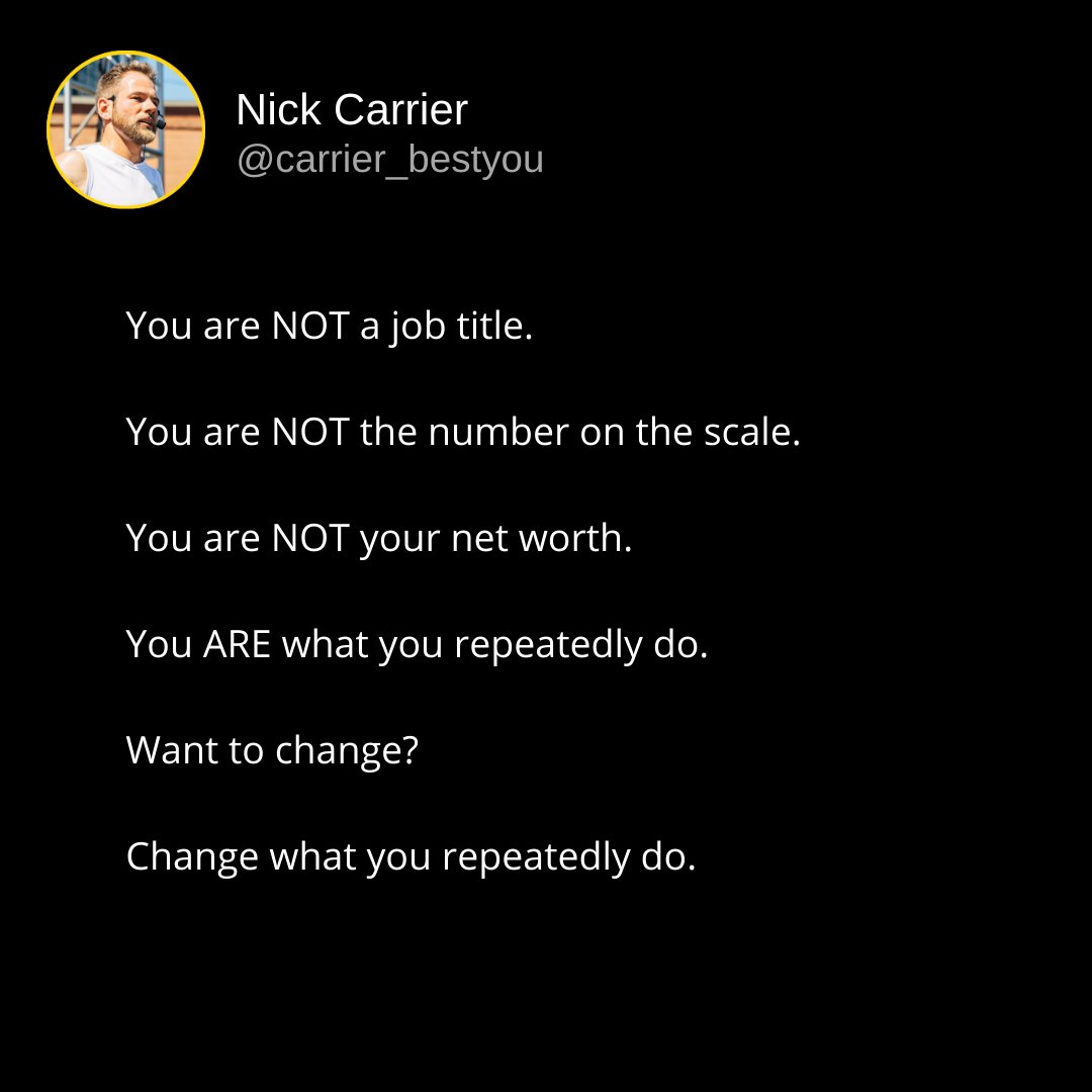 Want to change? Want to grow?

Pretty simple…change what you repeatedly do:
- Exercise frequently 
- Eat right 
- Read often 
- Save $ often 
- Call your friends and family
- Get good sleep (I’m working on it)
- Challenge yourself frequently
- Pray